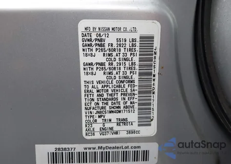 2013 Infiniti Fx37 z USA, uszkodzony, nr VIN JN8CS1MW4DM171512